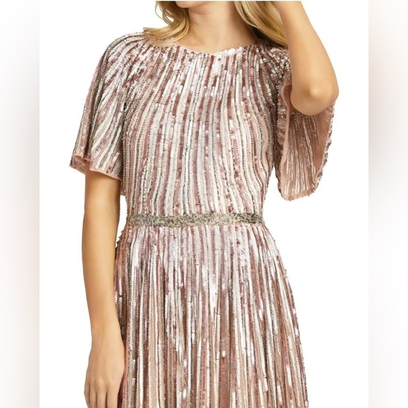 Mac Duggal Rose Gold Sequin Gown NWT Mac Duggal 4913 SEQUIN FLUTTER OMBRE SZ 12 - Picture 6 of 15